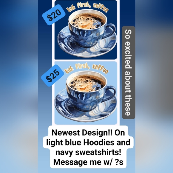 Light blue hoodie with But First, Coffee art, port & co cozy fleece - Picture 2 of 2